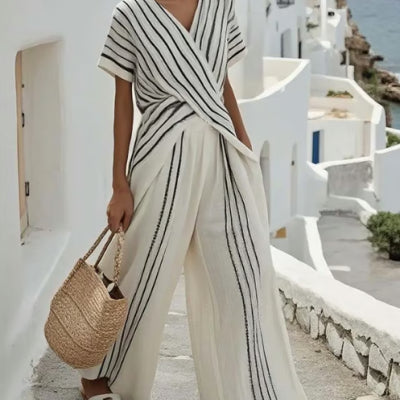 Striped Top and Wide Leg Pants Set