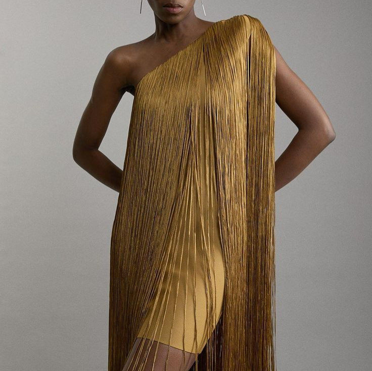 Elegant Evening Dress with Fringe