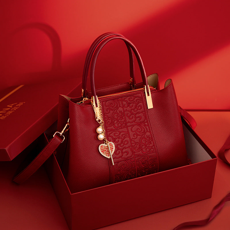 Embroidered Red Tote Bag