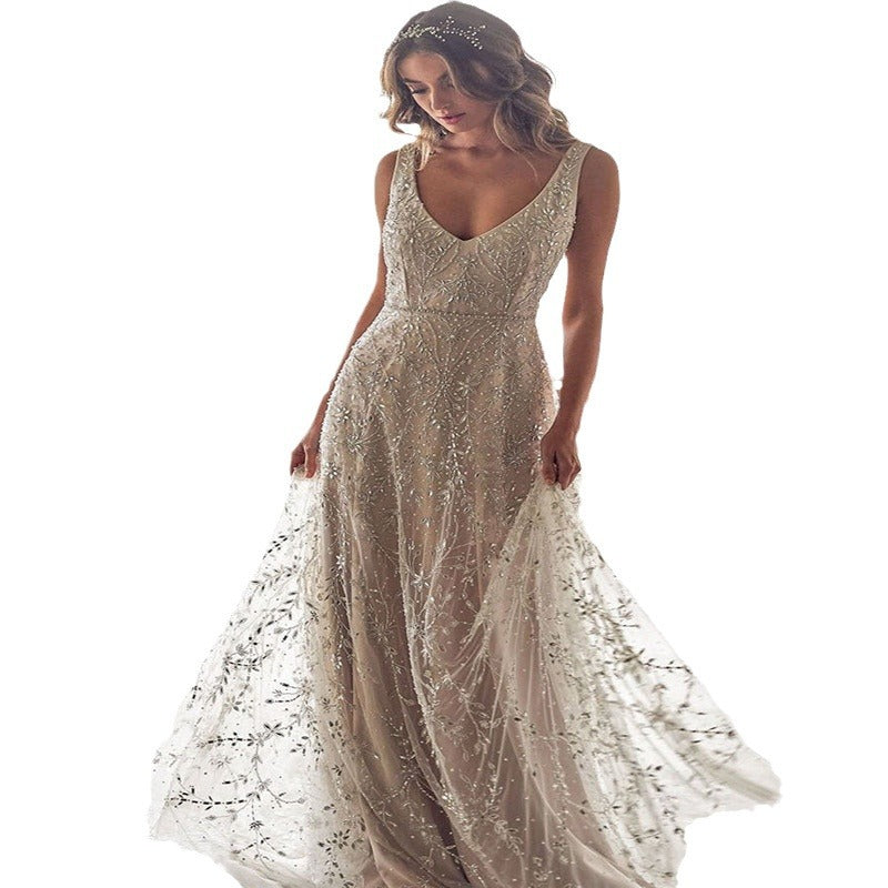 Robe Longue Col V Bronzée